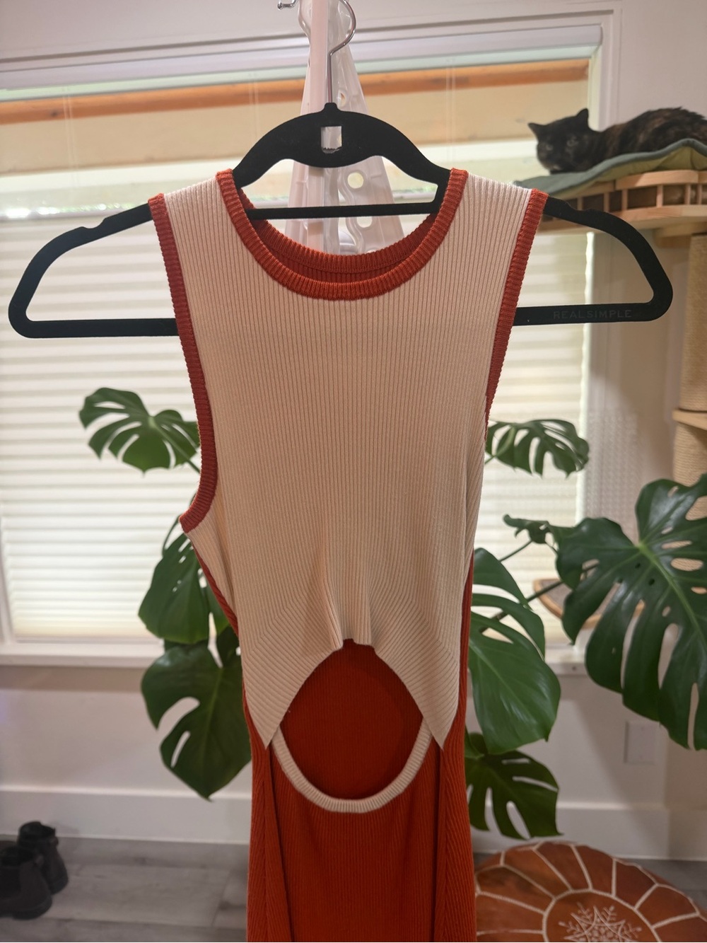 Terracotta Cutout Knit Summer Dress - Picture 3 of 8